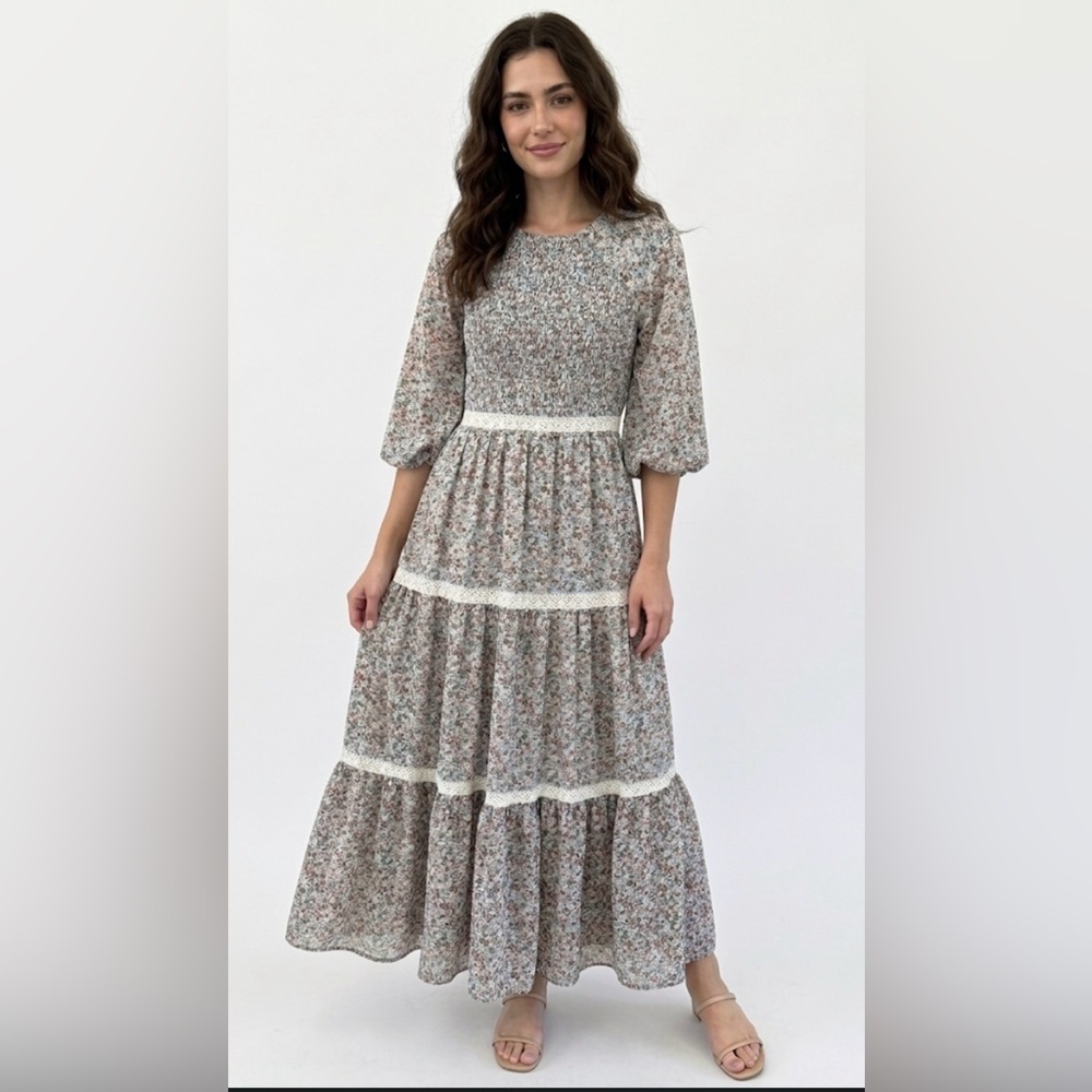 Static Floral Smocked Maxi Dress